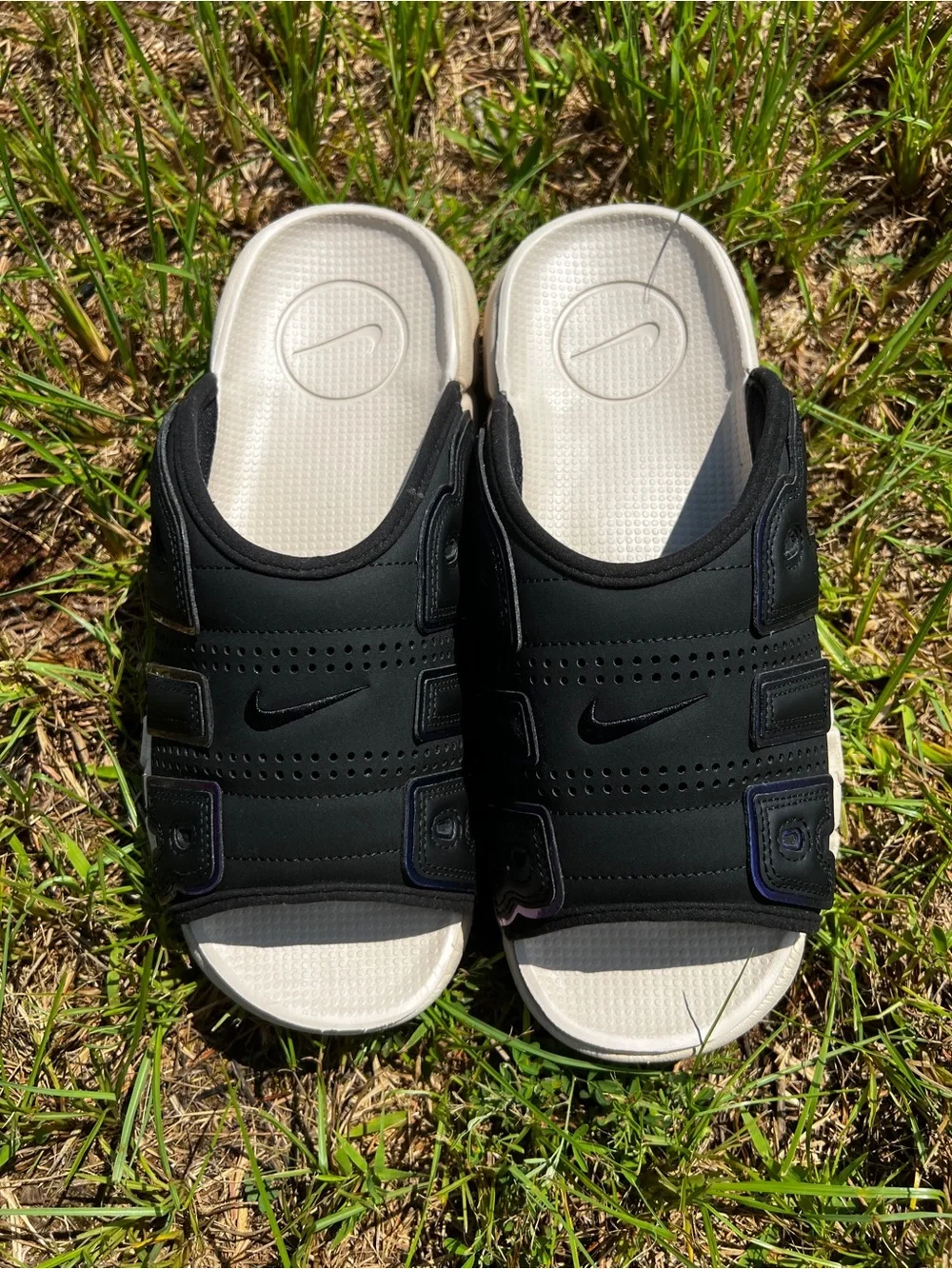 CLEAN Nike size 11 Mens Air More Uptempo Slides Sanddrift Tan shoes